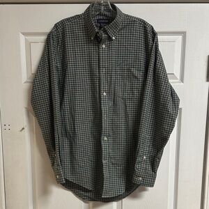 Lands' End Men's Casual Green Plaid Shirt